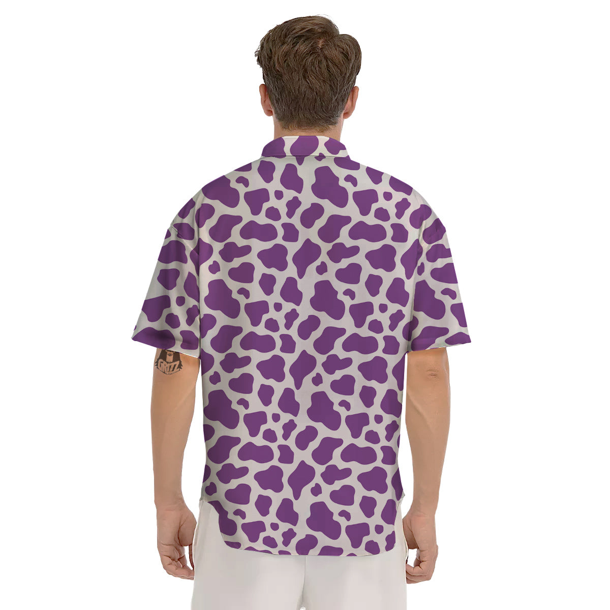 Violet Purple Cow Print Pattern Men's Short Sleeve Shirts-grizzshop