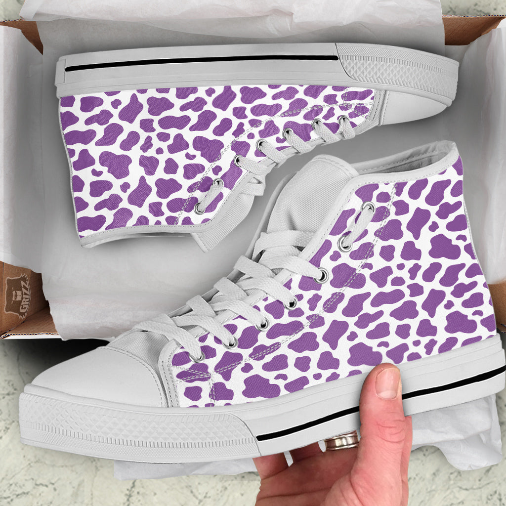 Violet Purple Cow Print Pattern White High Top Shoes-grizzshop