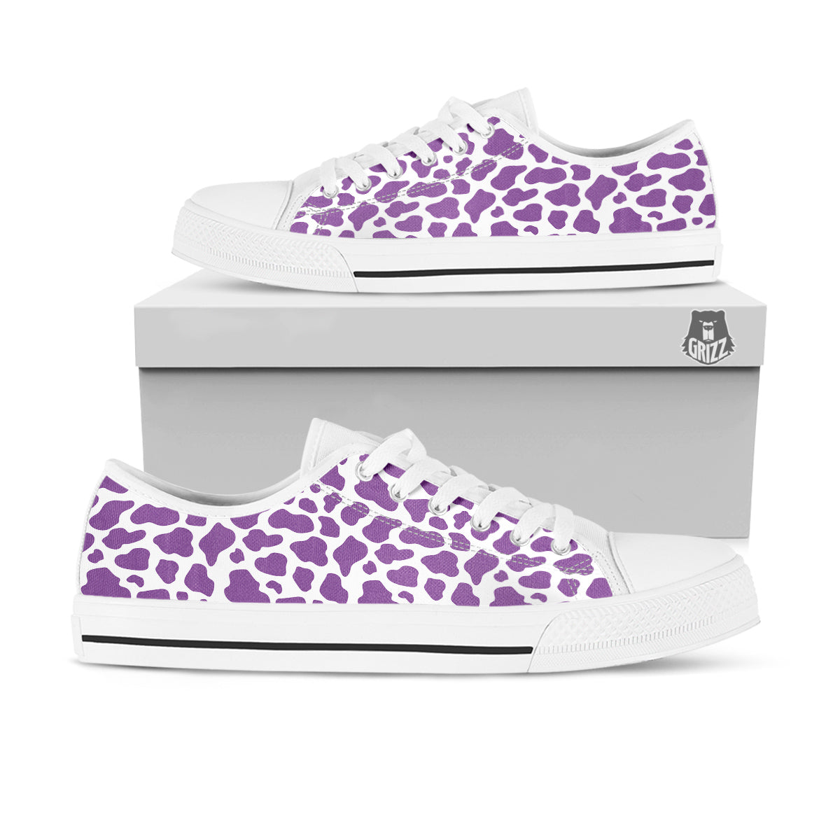 Violet Purple Cow Print Pattern White Low Top Shoes-grizzshop