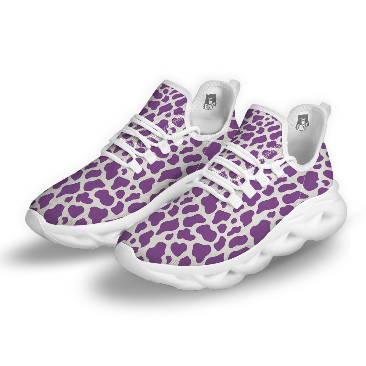 Violet Purple Cow Print Pattern White Running Shoes-grizzshop