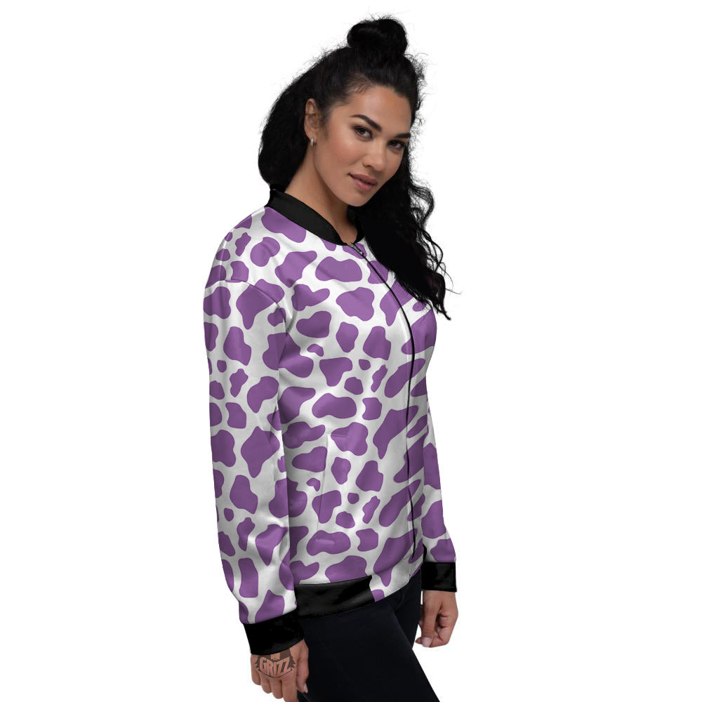 Violet Purple Cow Print Pattern Women's Bomber Jacket-grizzshop