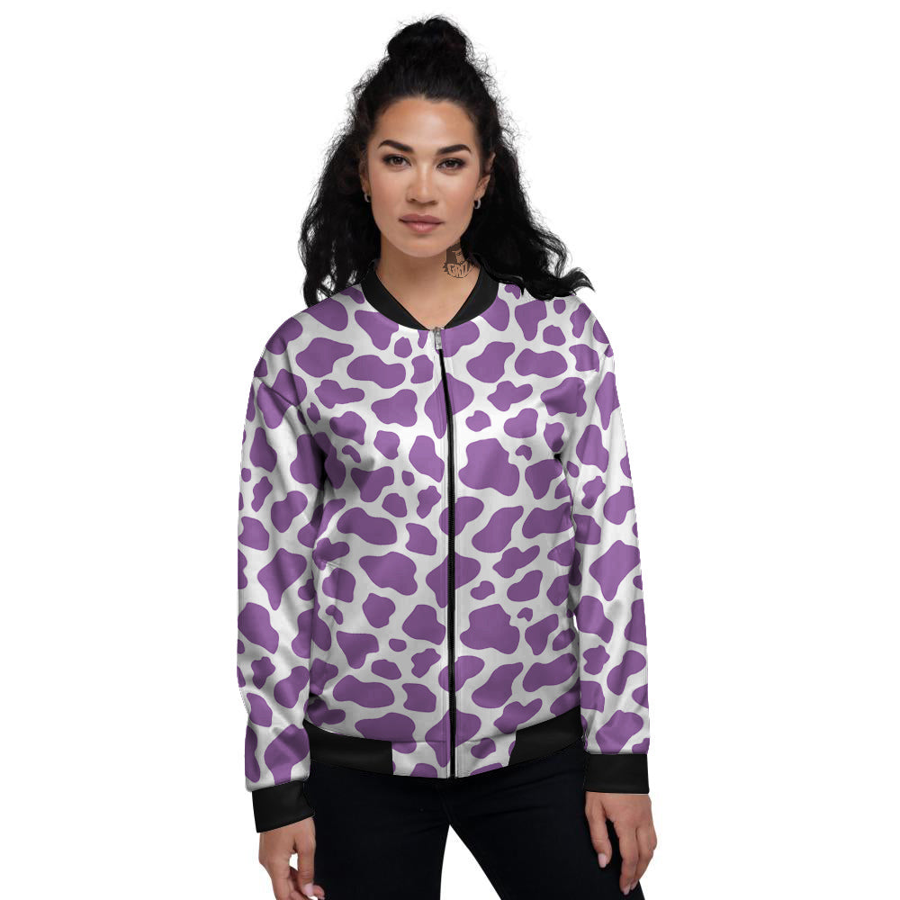 Violet Purple Cow Print Pattern Women's Bomber Jacket-grizzshop