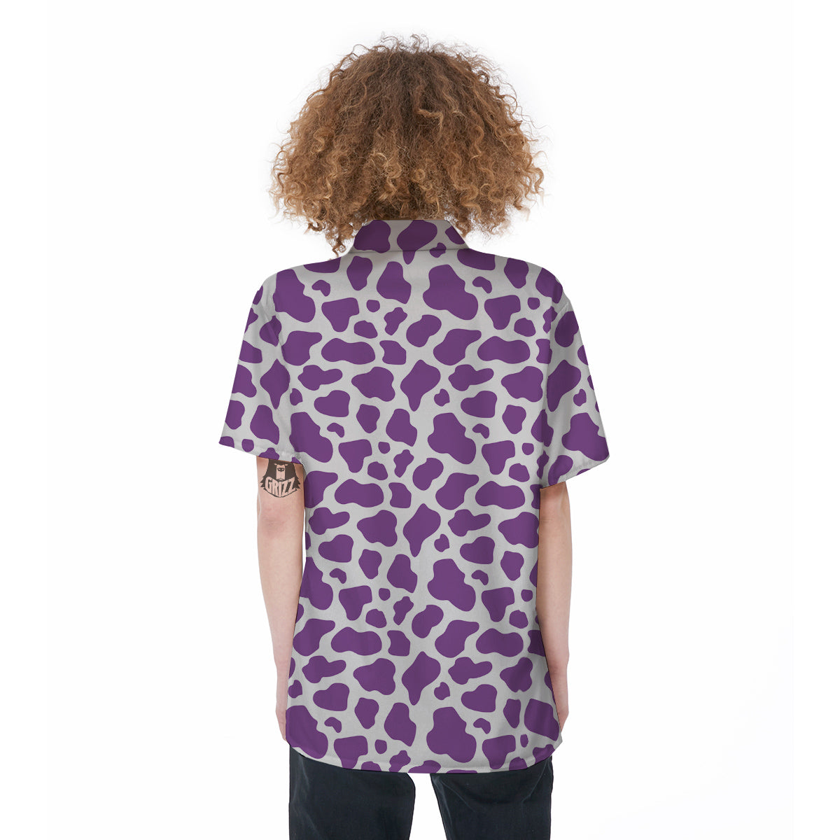 Violet Purple Cow Print Pattern Women's Short Sleeve Shirts-grizzshop
