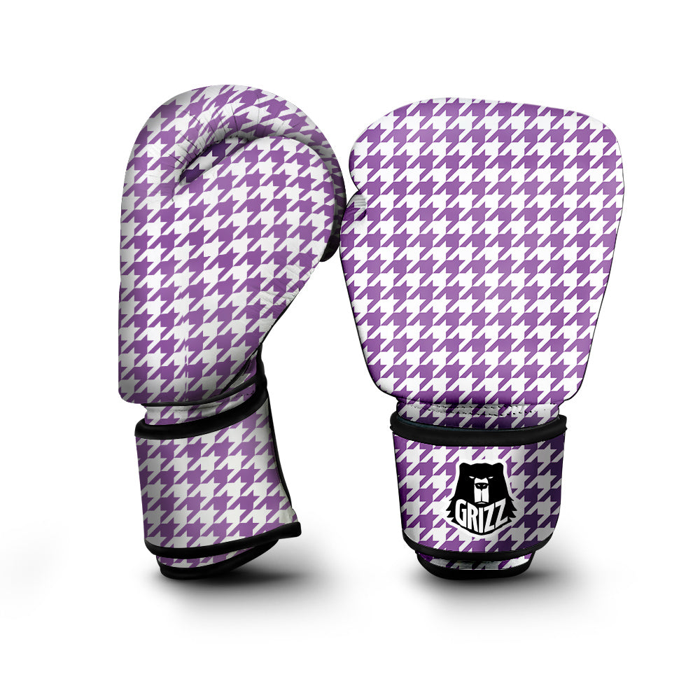 Violet Purple Houndstooth Print Boxing Gloves-grizzshop