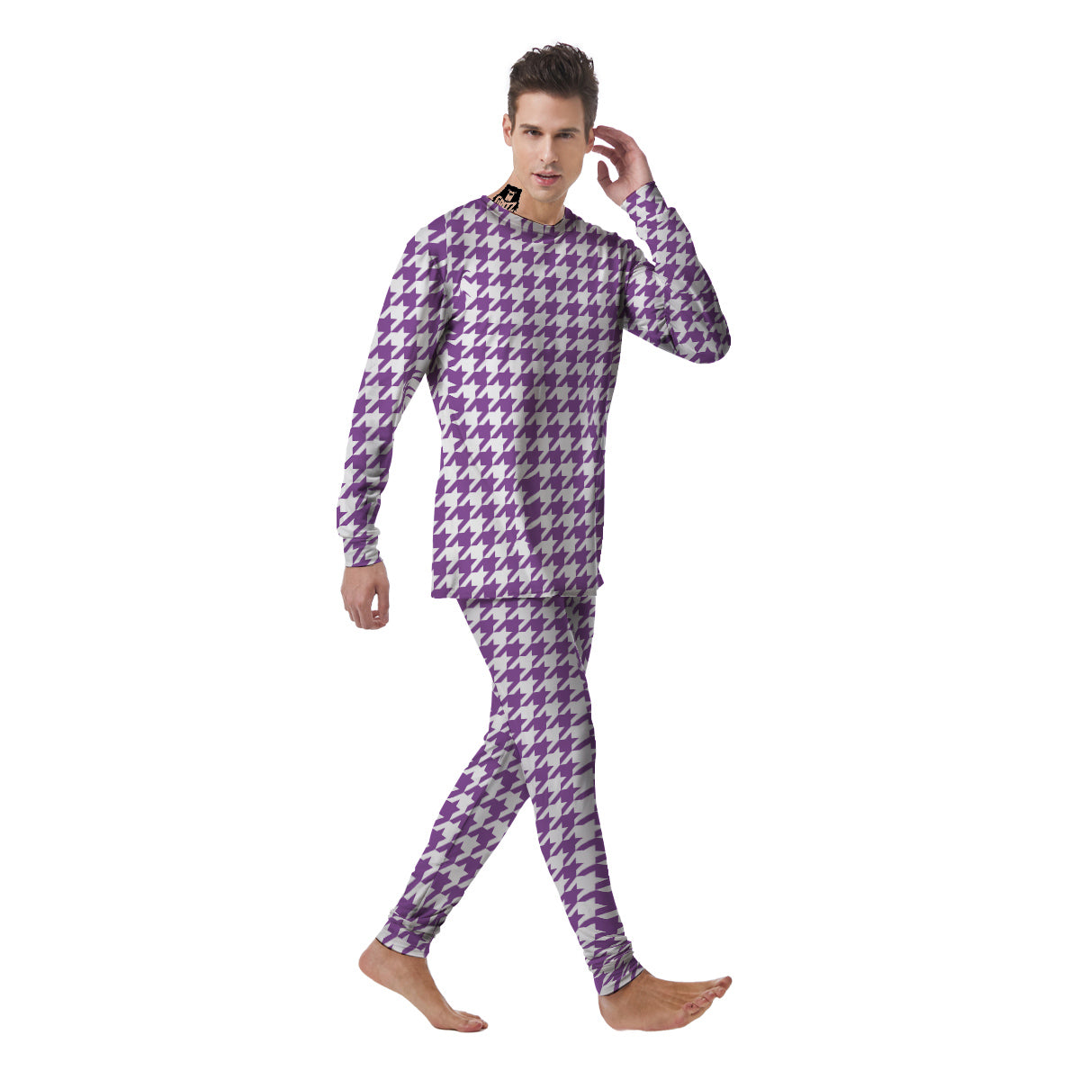 Violet Purple Houndstooth Print Men's Pajamas-grizzshop