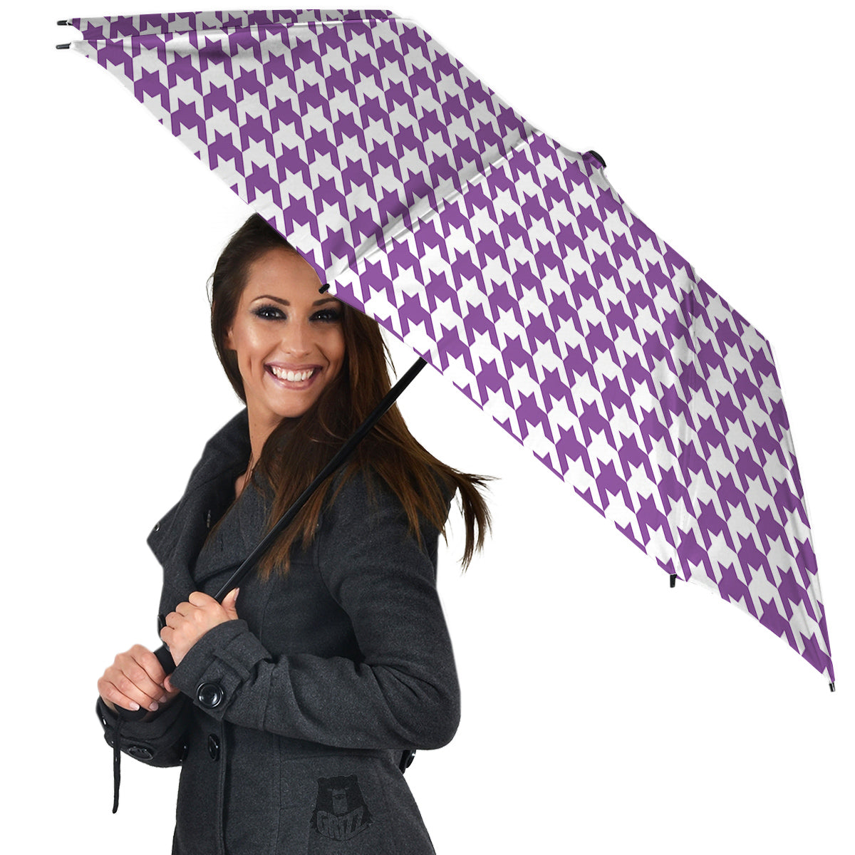 Violet Purple Houndstooth Print Umbrella-grizzshop