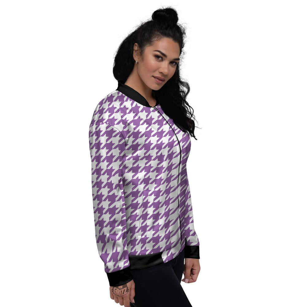 Violet Purple Houndstooth Print Women's Bomber Jacket-grizzshop