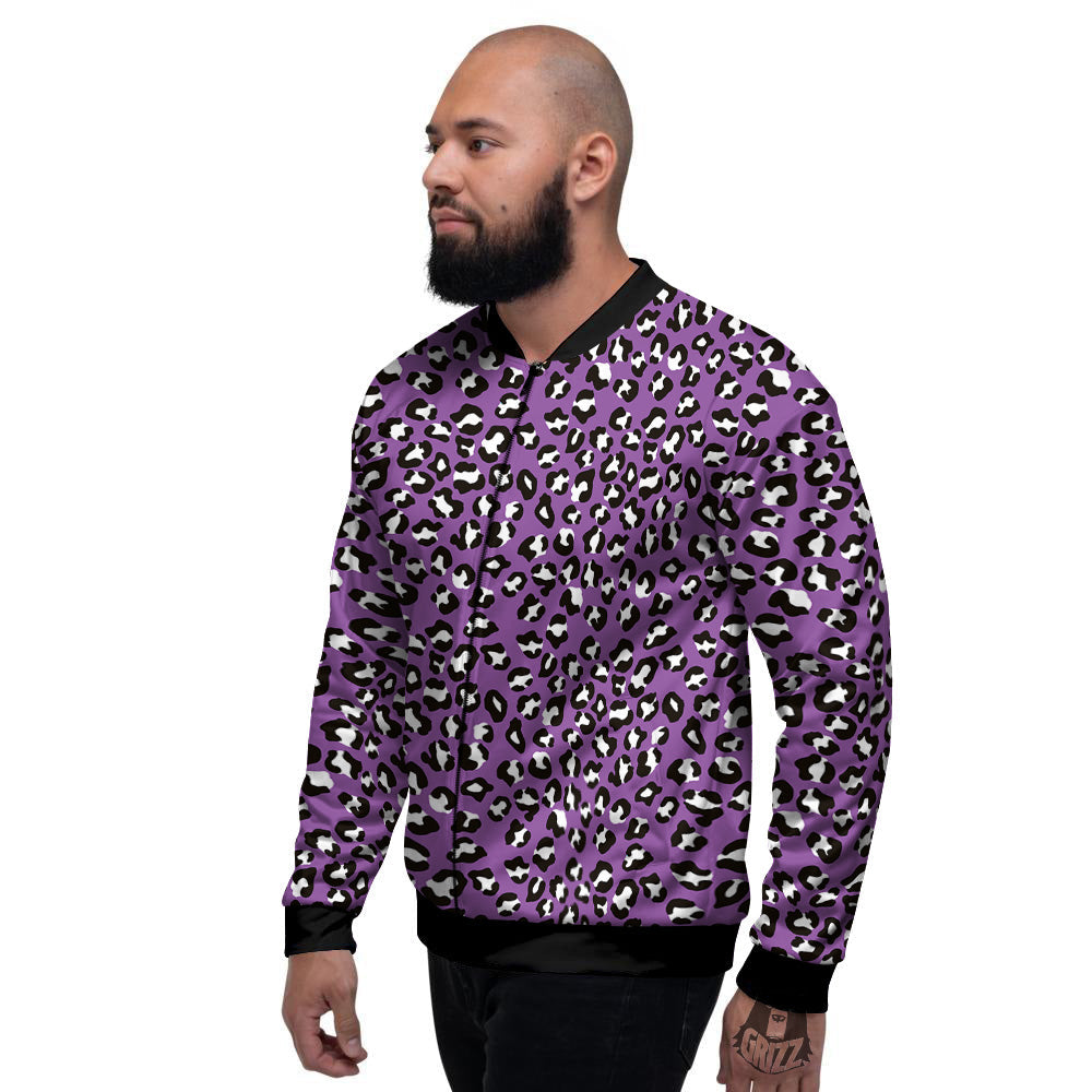 Violet Purple Leopard Print Pattern Men's Bomber Jacket-grizzshop