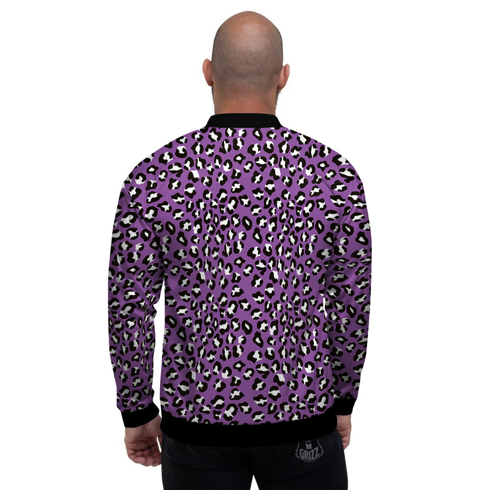 Violet Purple Leopard Print Pattern Men's Bomber Jacket-grizzshop