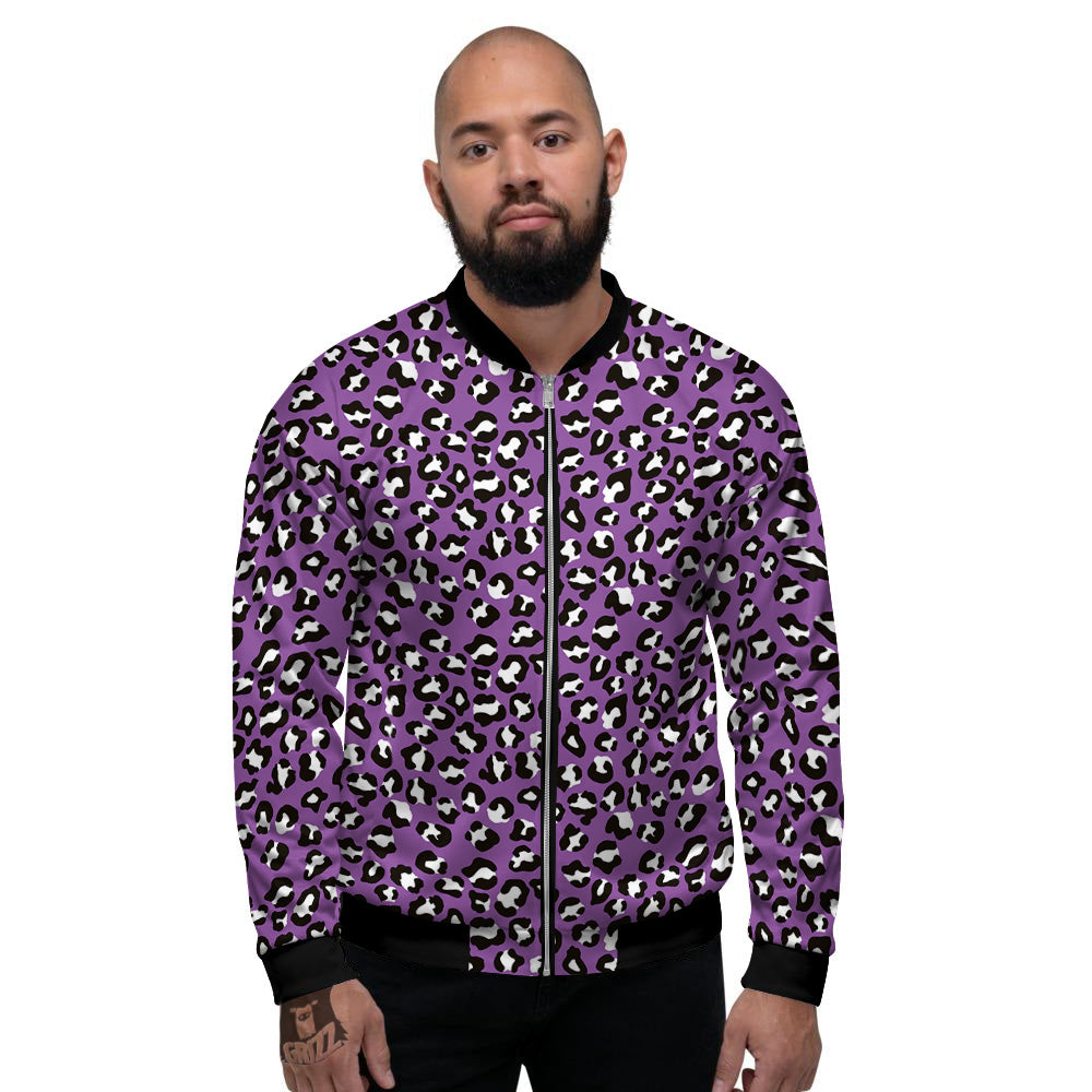 Violet Purple Leopard Print Pattern Men's Bomber Jacket-grizzshop