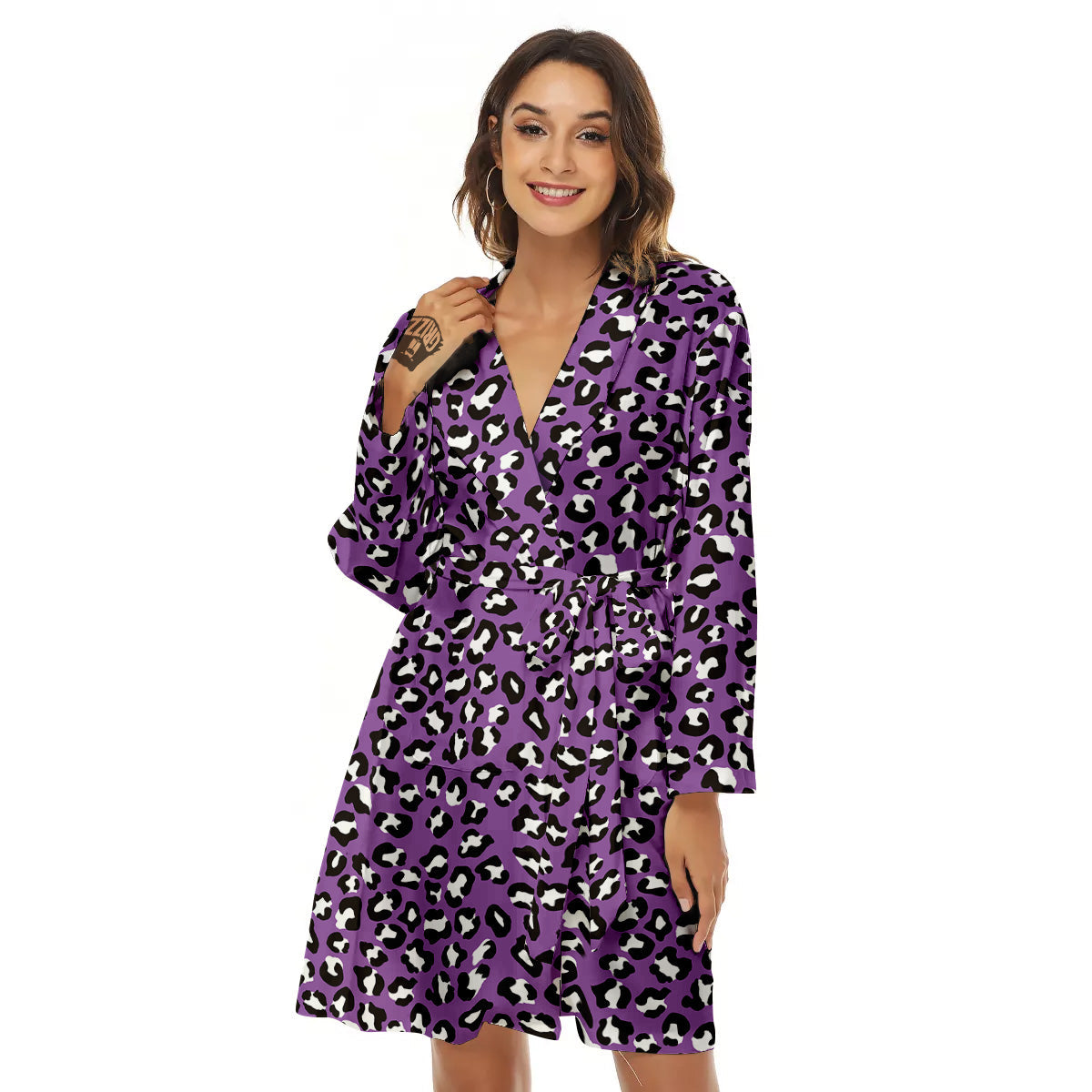 Violet Purple Leopard Print Pattern Women's Robe-grizzshop