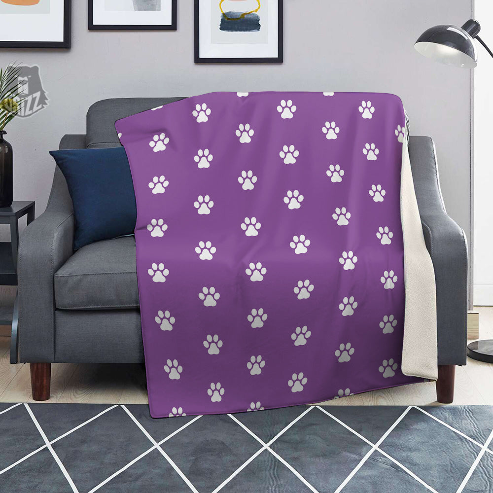 Violet Purple Paw Print Blanket-grizzshop