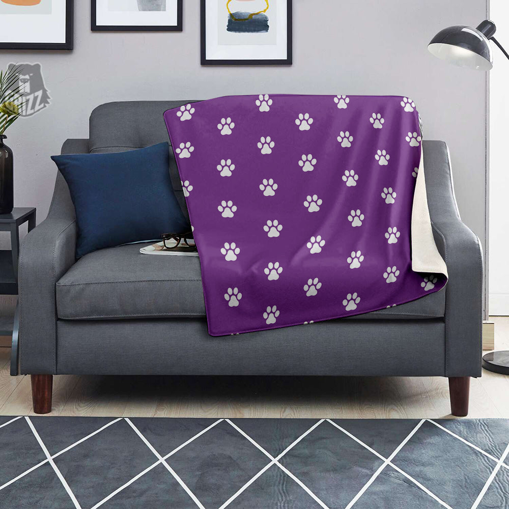 Violet Purple Paw Print Blanket-grizzshop