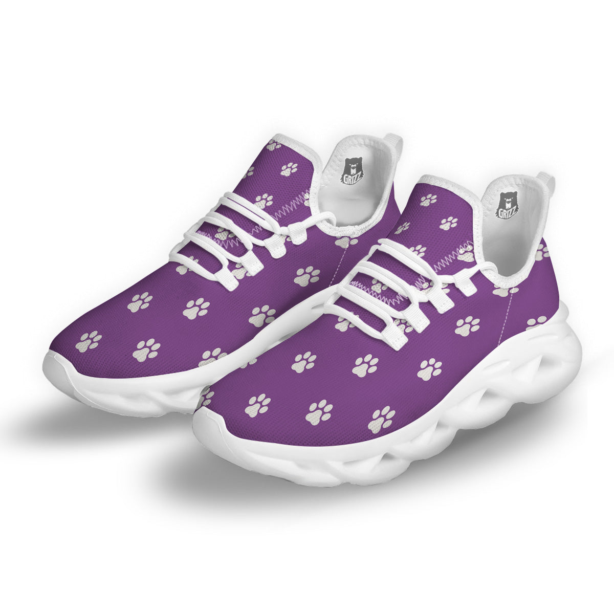 Violet Purple Paw Print White Running Shoes-grizzshop