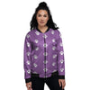 Violet Purple Paw Print Women's Bomber Jacket-grizzshop