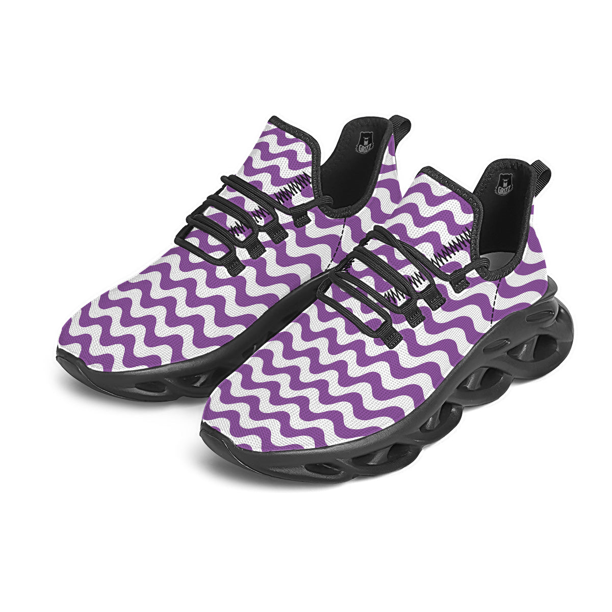 Violet Purple Wave Striped Print Black Running Shoes-grizzshop