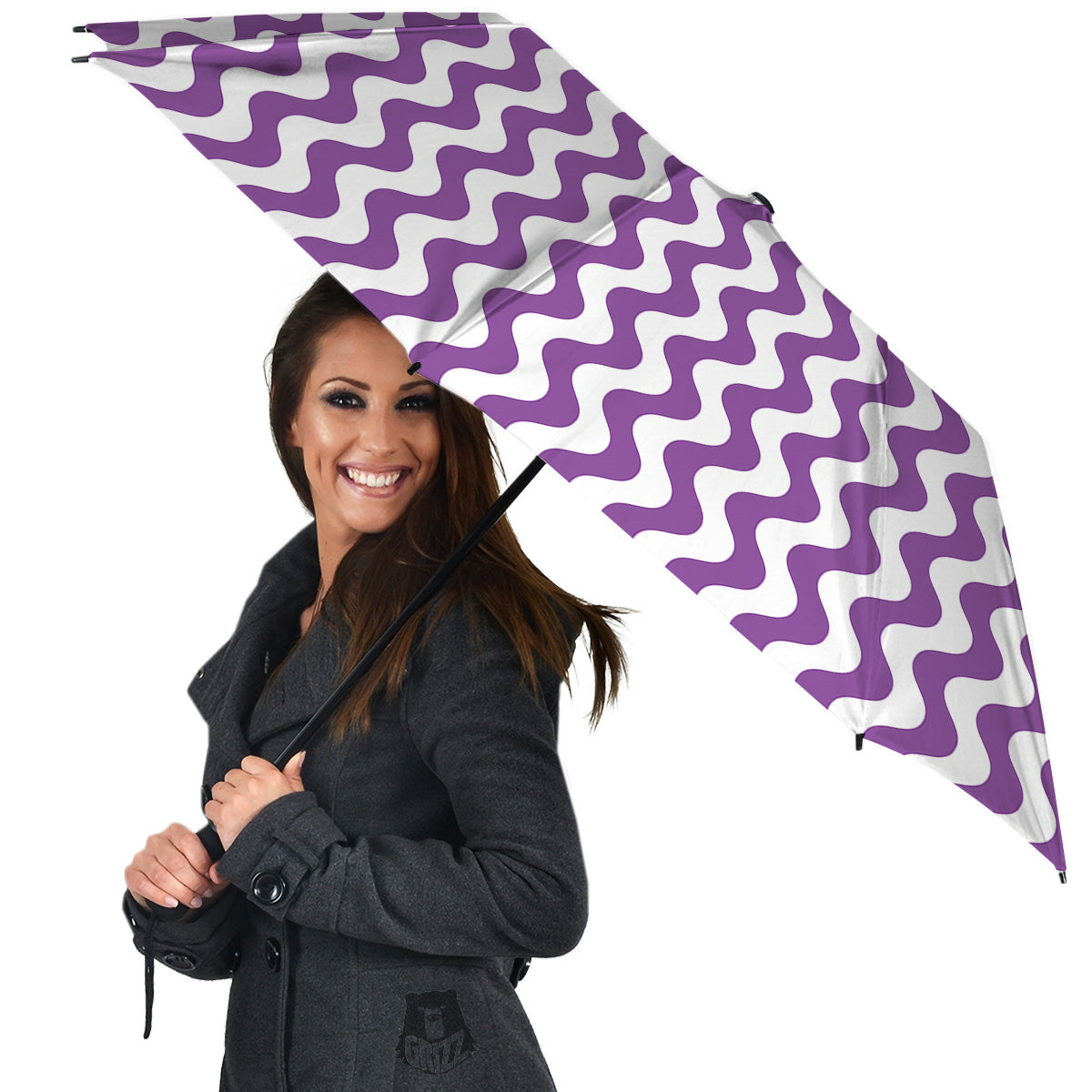 Violet Purple Wave Striped Print Umbrella-grizzshop