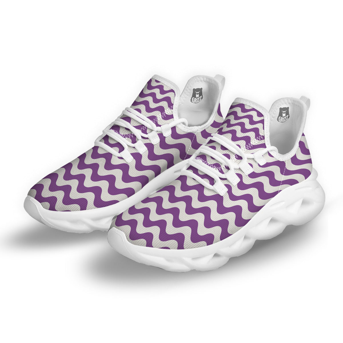Violet Purple Wave Striped Print White Running Shoes-grizzshop