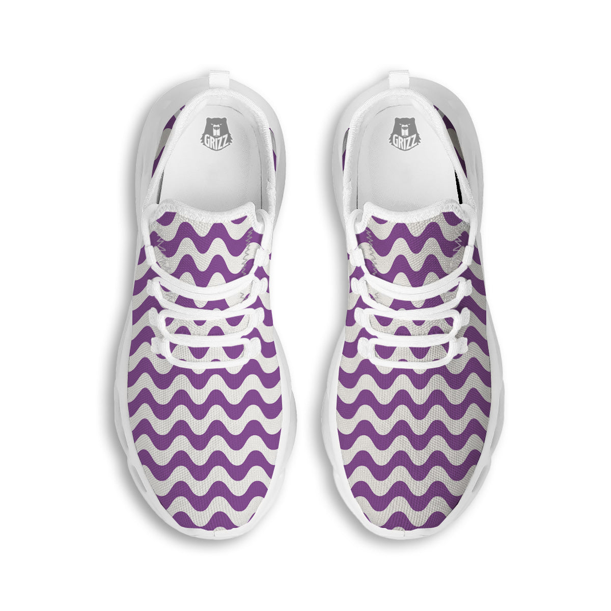 Violet Purple Wave Striped Print White Running Shoes-grizzshop