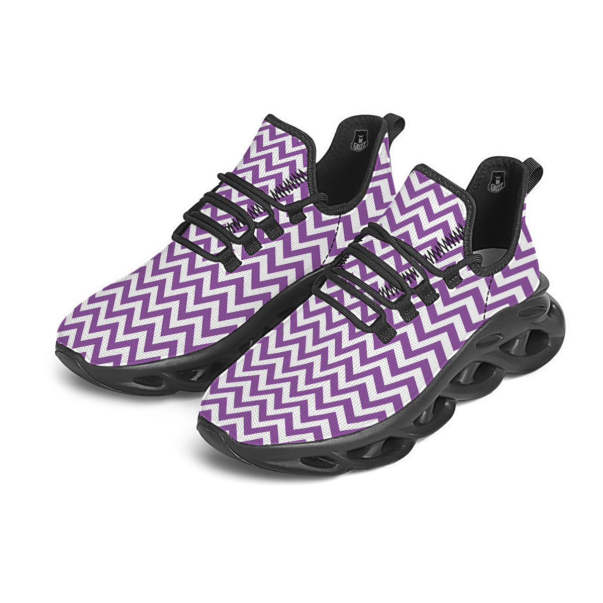 Violet Purple Zigzag Print Pattern Black Running Shoes-grizzshop