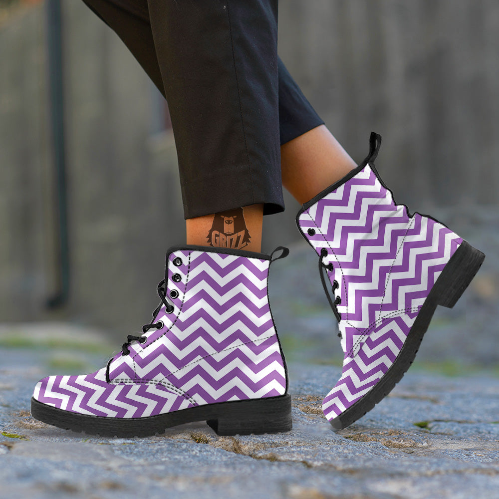 Violet Purple Zigzag Print Pattern Leather Boots-grizzshop