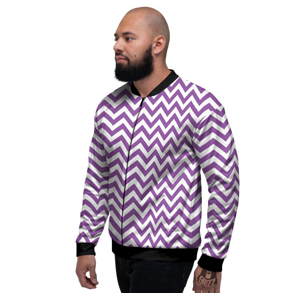Violet Purple Zigzag Print Pattern Men's Bomber Jacket-grizzshop
