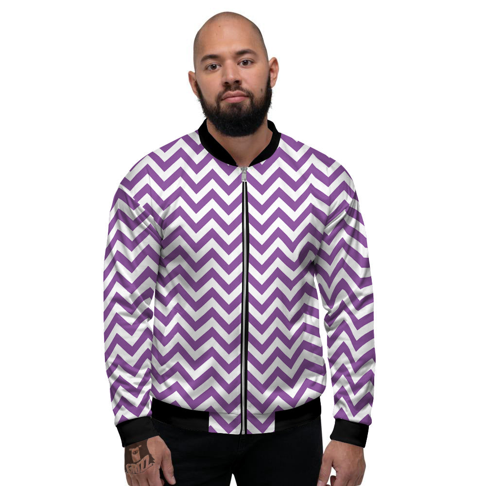 Violet Purple Zigzag Print Pattern Men's Bomber Jacket-grizzshop