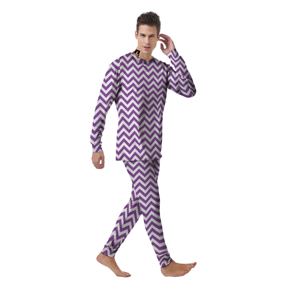 Violet Purple Zigzag Print Pattern Men's Pajamas-grizzshop