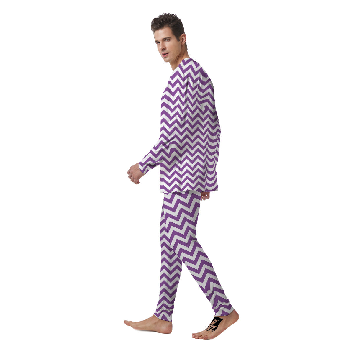 Violet Purple Zigzag Print Pattern Men's Pajamas-grizzshop