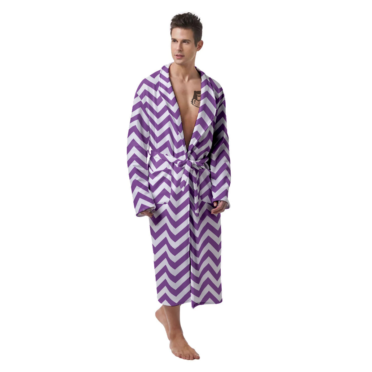Violet Purple Zigzag Print Pattern Men's Robe-grizzshop