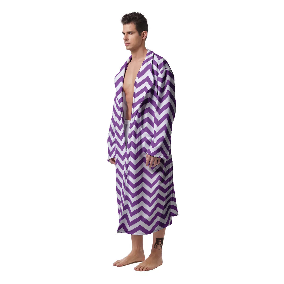Violet Purple Zigzag Print Pattern Men's Robe-grizzshop
