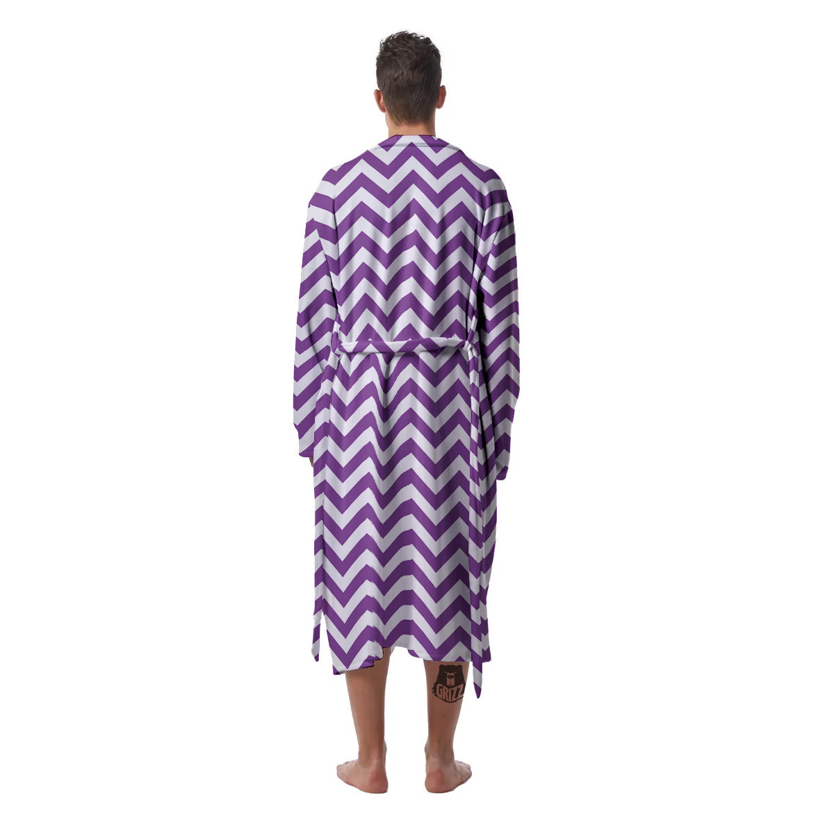 Violet Purple Zigzag Print Pattern Men's Robe-grizzshop
