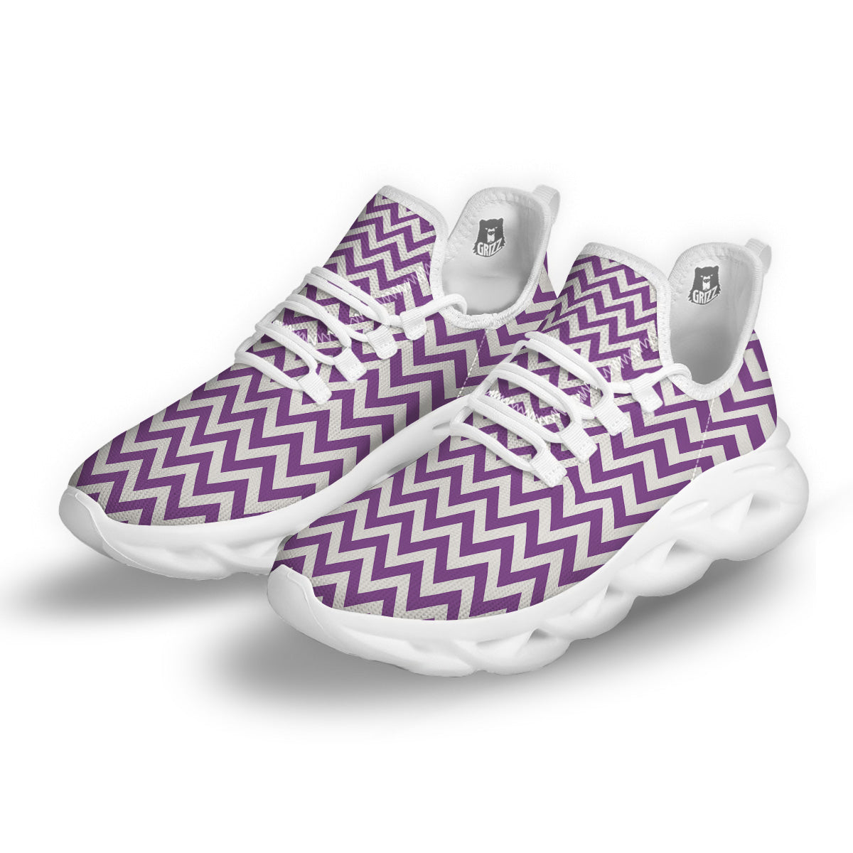 Violet Purple Zigzag Print Pattern White Running Shoes-grizzshop
