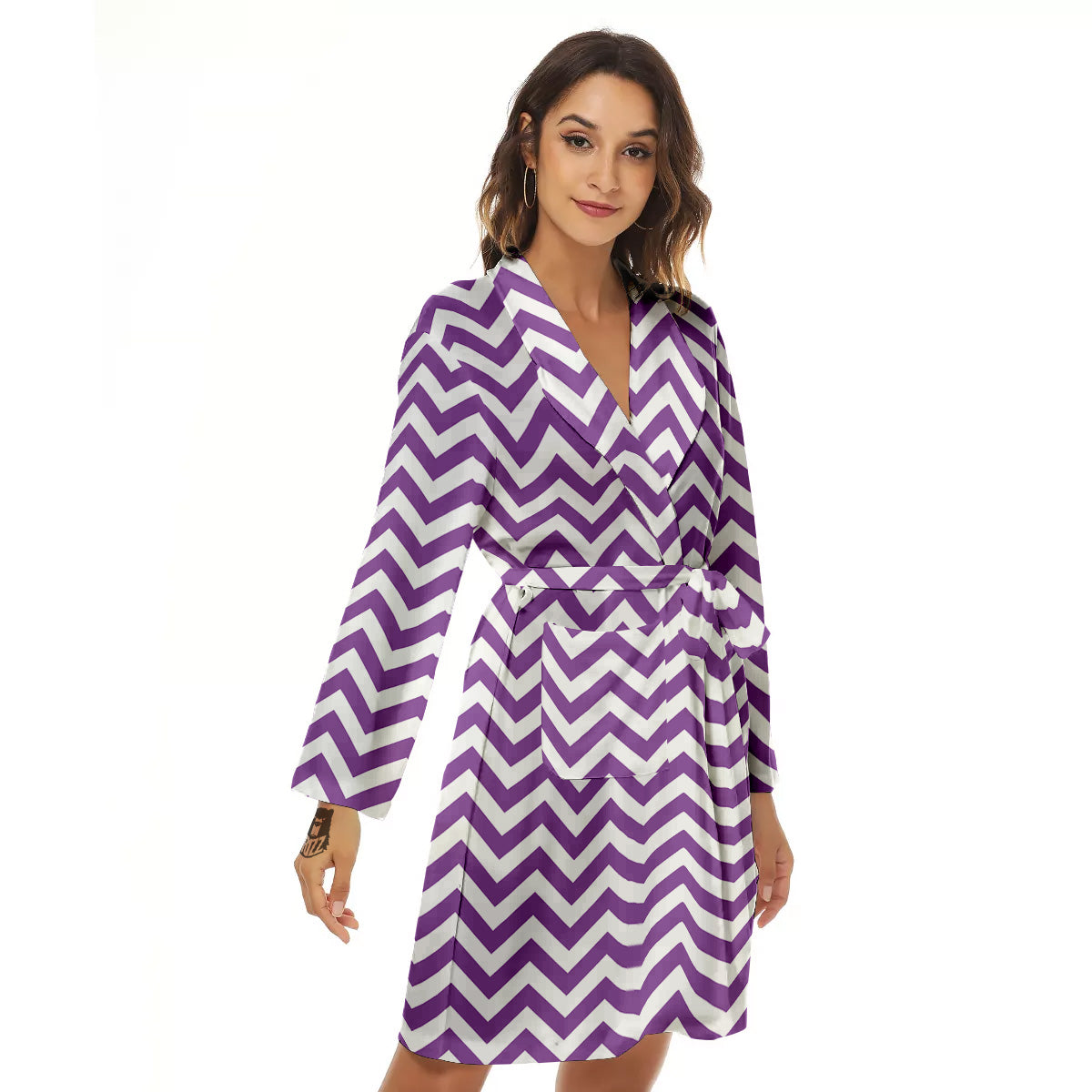 Violet Purple Zigzag Print Pattern Women's Robe-grizzshop