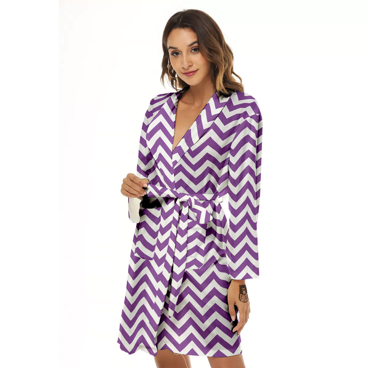 Violet Purple Zigzag Print Pattern Women's Robe-grizzshop