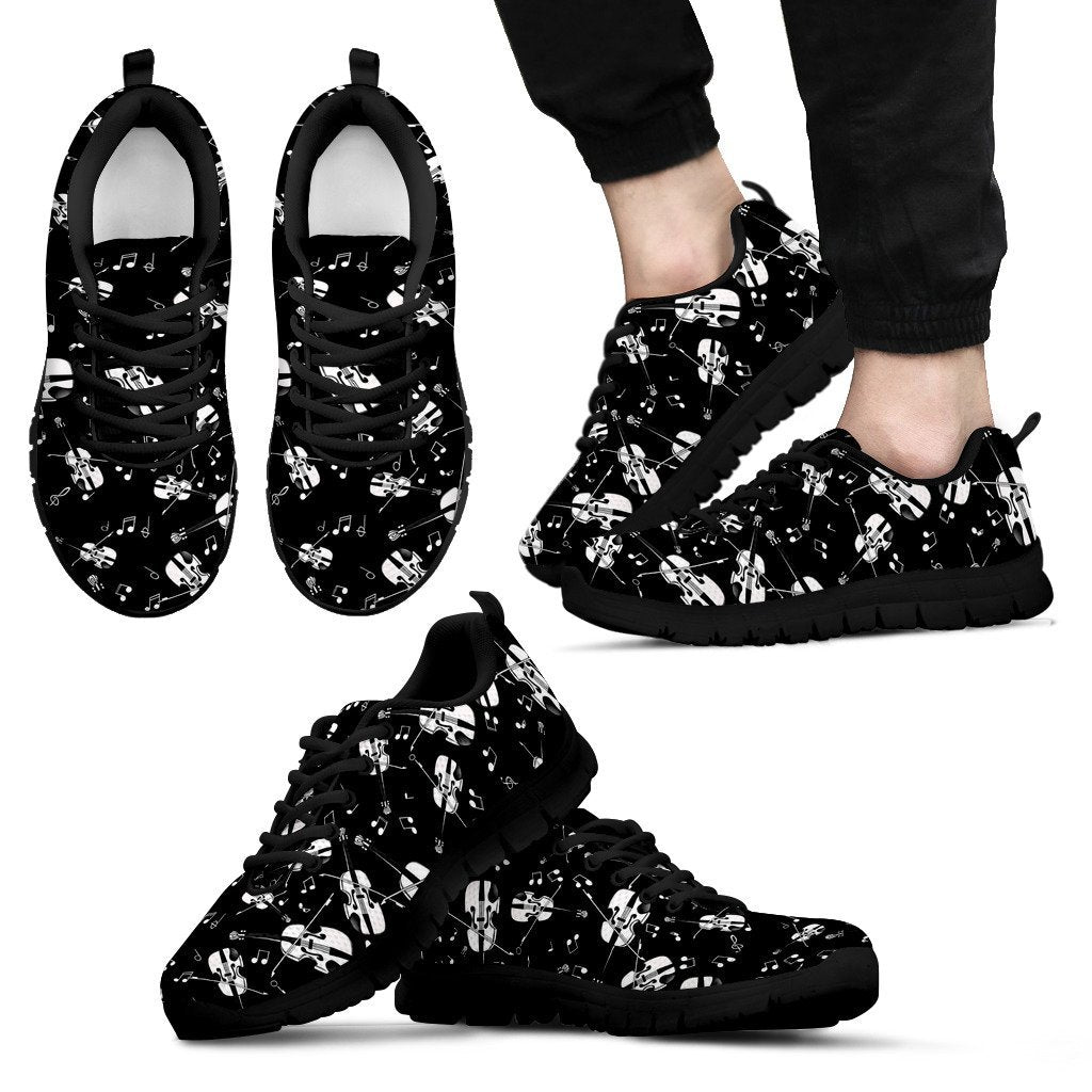 Violin Pattern Print Black Sneaker Shoes For Men Women-grizzshop