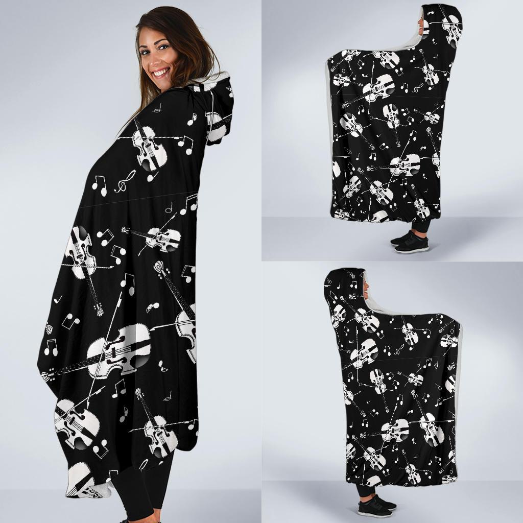 Violin Pattern Print Hooded Blanket-grizzshop