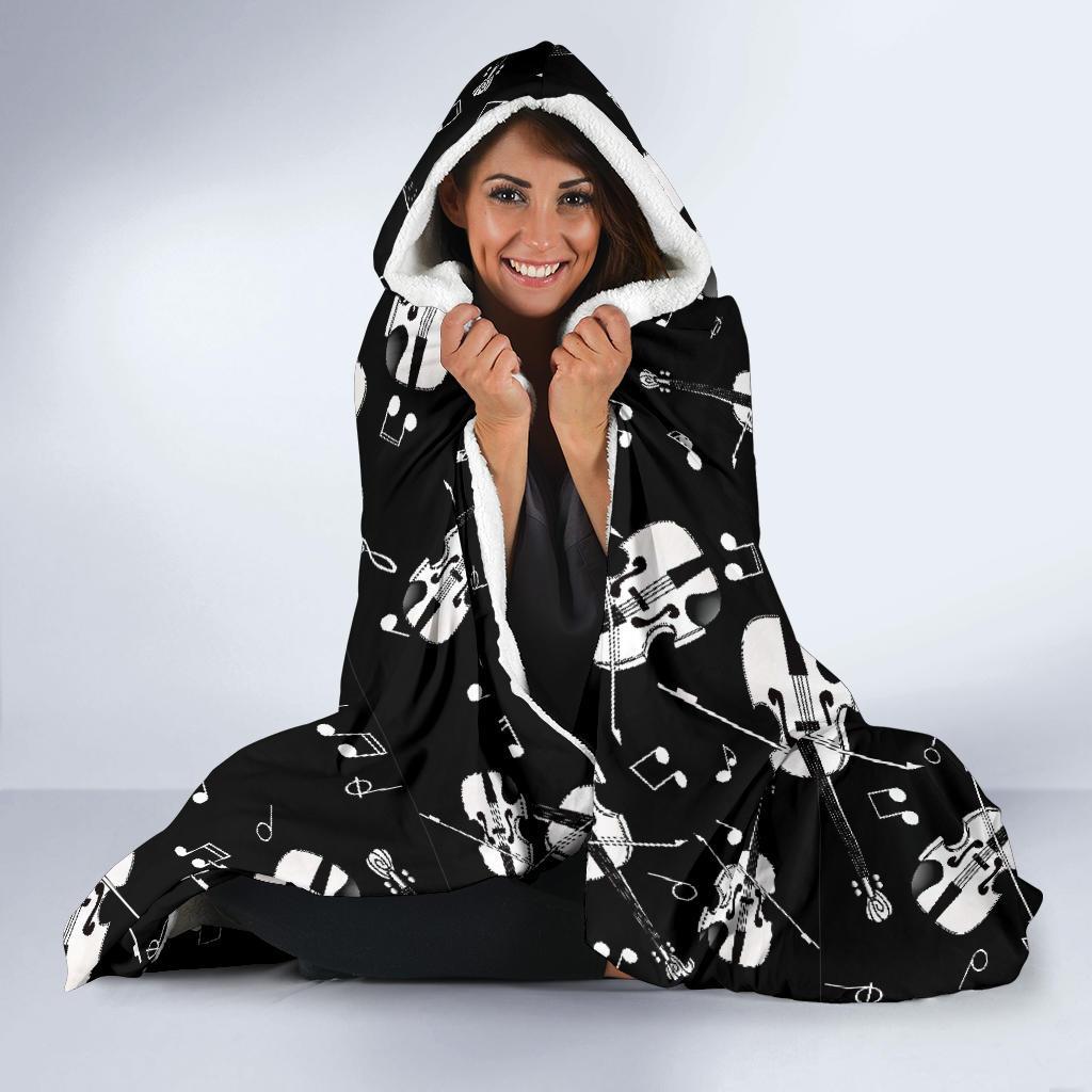 Violin Pattern Print Hooded Blanket-grizzshop