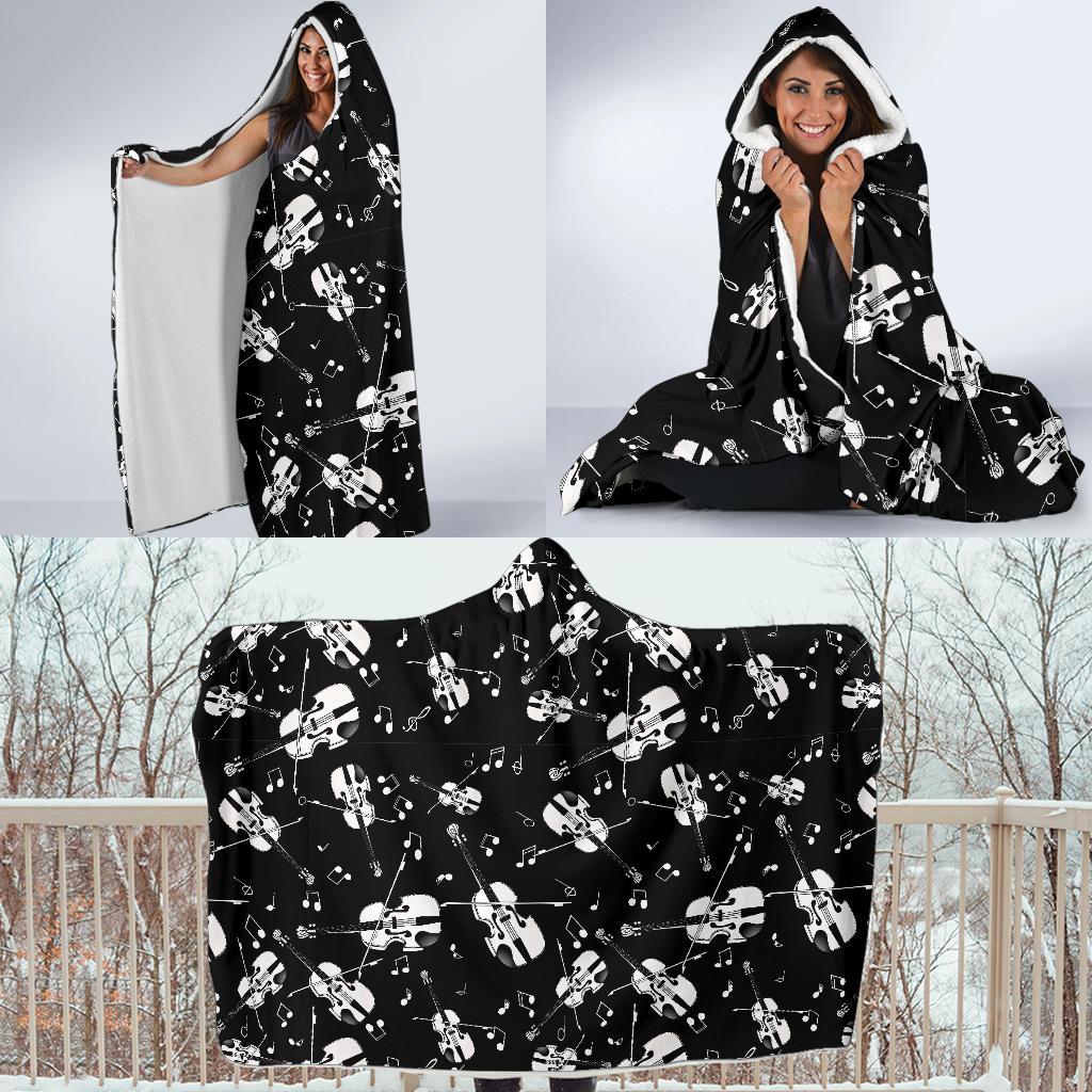 Violin Pattern Print Hooded Blanket-grizzshop