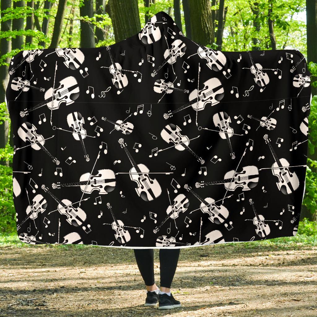 Violin Pattern Print Hooded Blanket-grizzshop