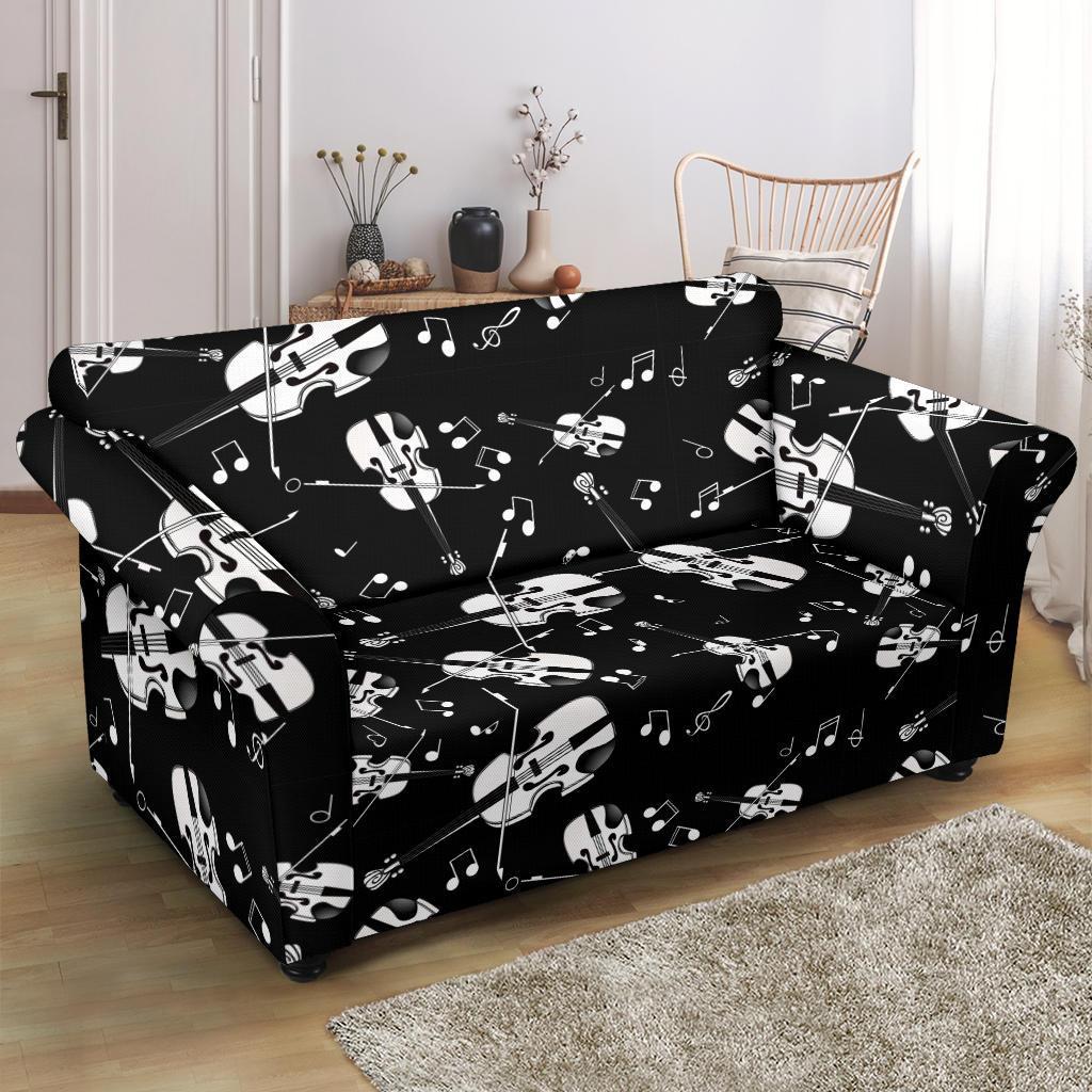 Violin Pattern Print Loveseat Cover-grizzshop