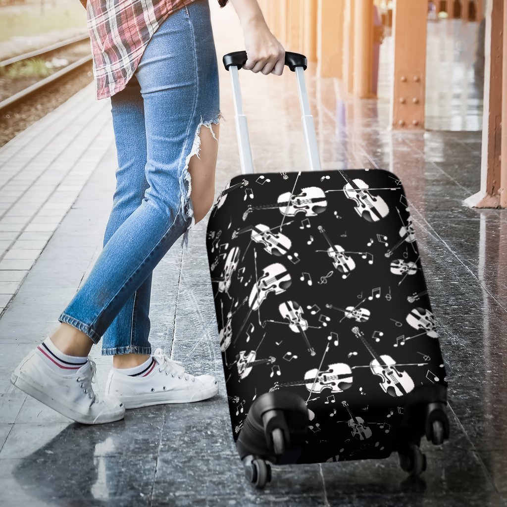 Violin Pattern Print Luggage Cover Protector-grizzshop