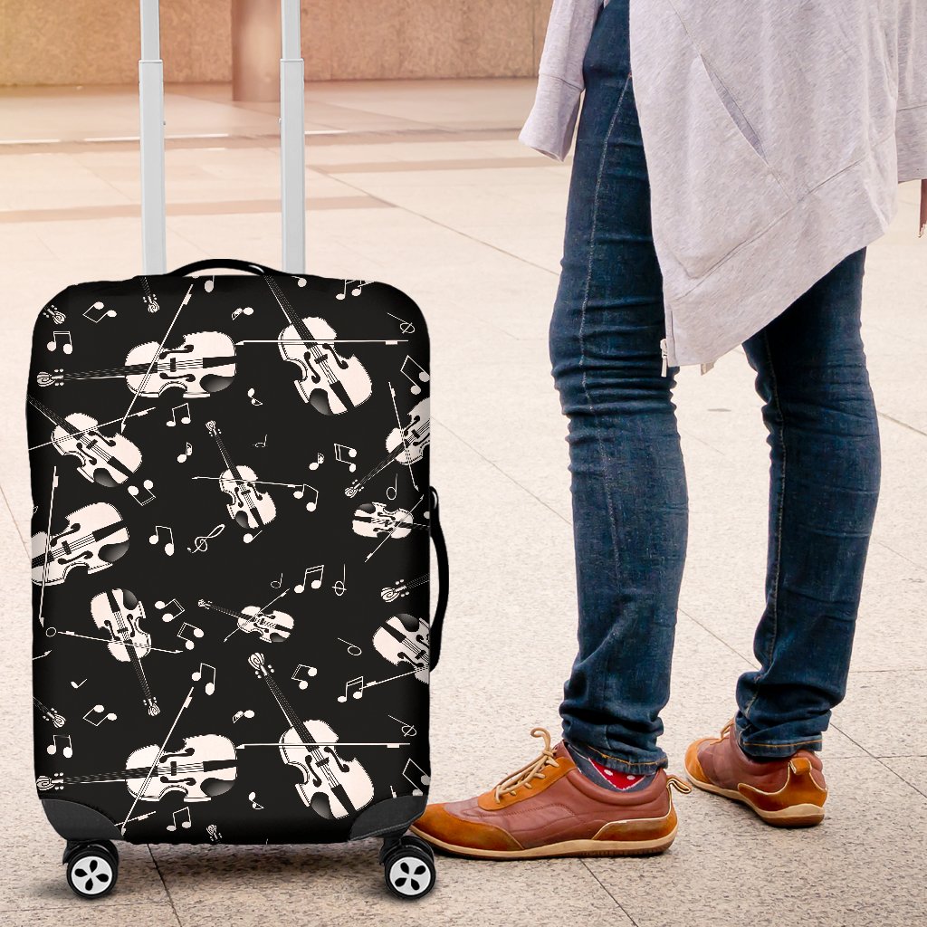 Violin Pattern Print Luggage Cover Protector-grizzshop