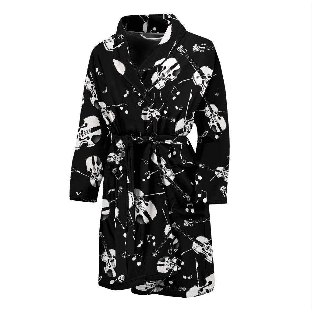 Violin Pattern Print Men Long Robe-grizzshop