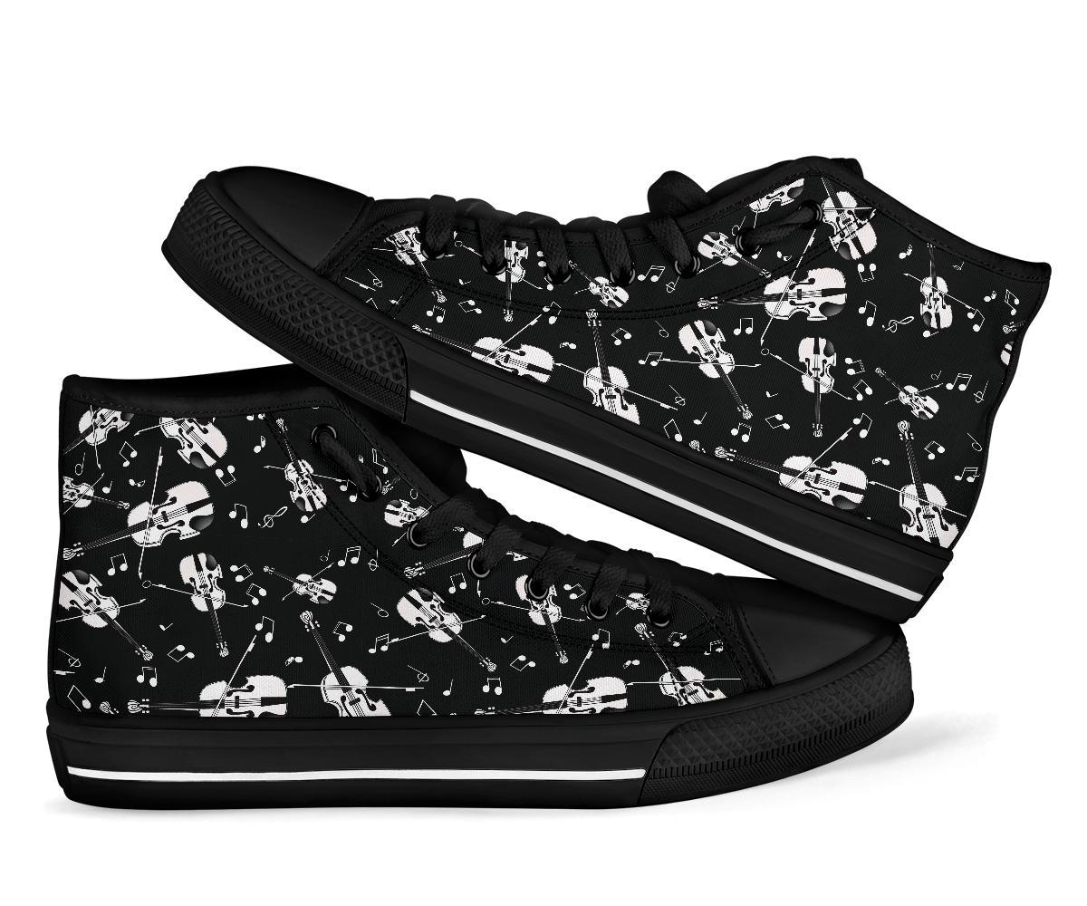 Violin Pattern Print Men Women's High Top Shoes-grizzshop