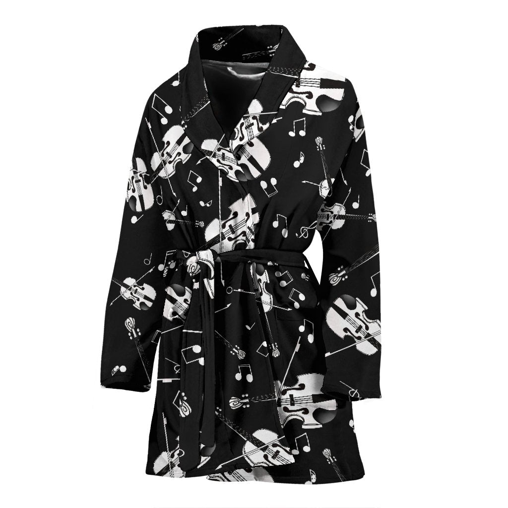 Violin Pattern Print Women Long Robe-grizzshop