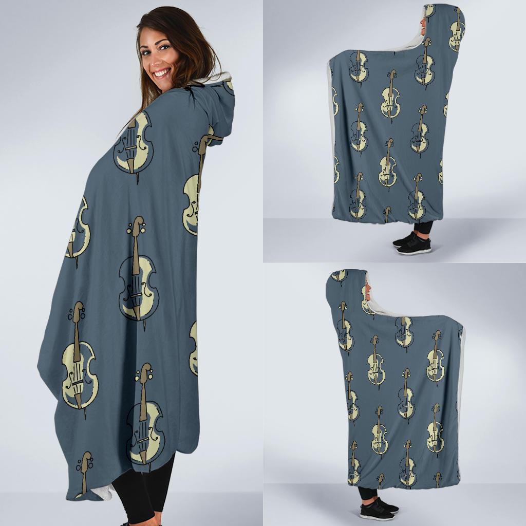 Violin Print Pattern Hooded Blanket-grizzshop