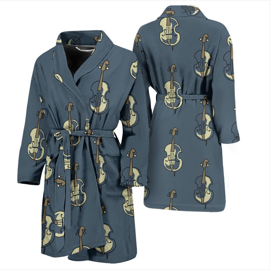 Violin Print Pattern Men Long Robe-grizzshop