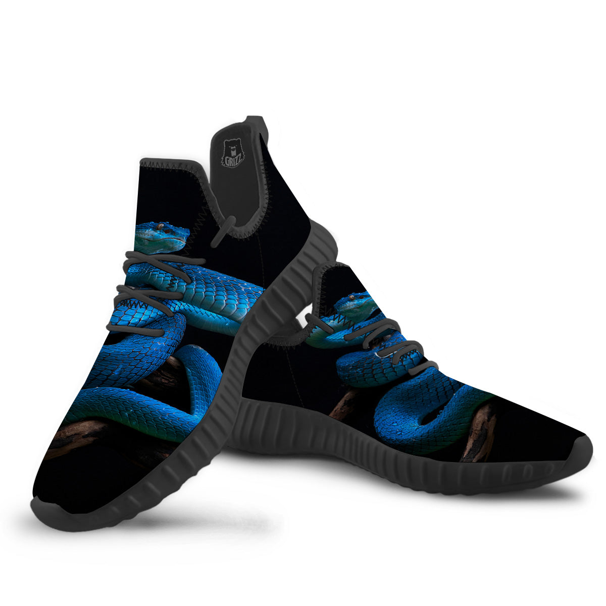 Viper Snake Blue Pit Print Black Walking Shoes-grizzshop