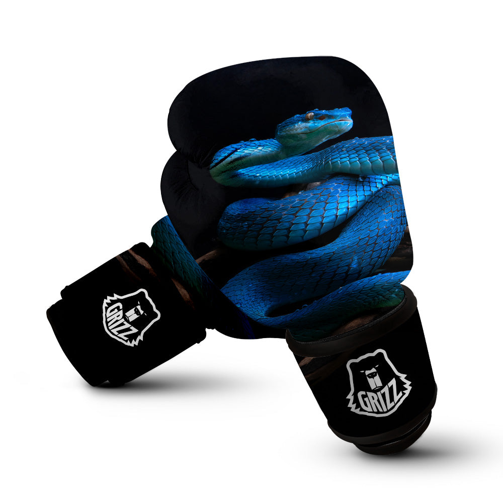 Viper Snake Blue Pit Print Boxing Gloves-grizzshop